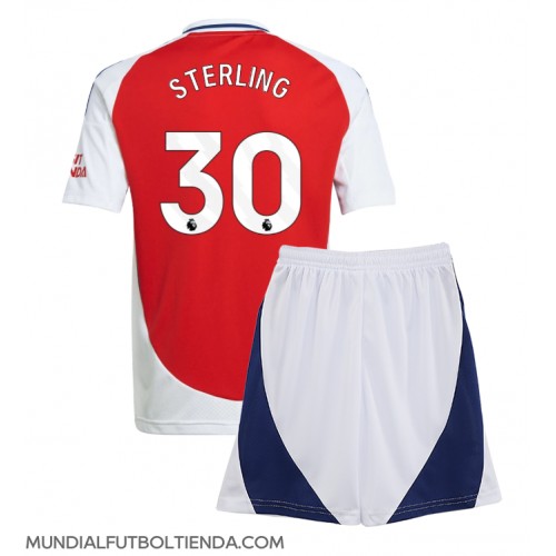 Camiseta Arsenal Raheem Sterling #30 Primera Equipación Replica 2024-25 para niños mangas cortas (+ Pantalones cortos)